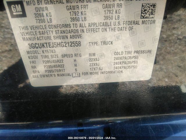 3GCUKTEJ5HG212558 Chevrolet Silverado 1500 High Country