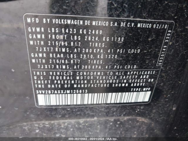 3VV2B7AXXJM125613 Volkswagen Tiguan 2.0t Se/2.0t Sel