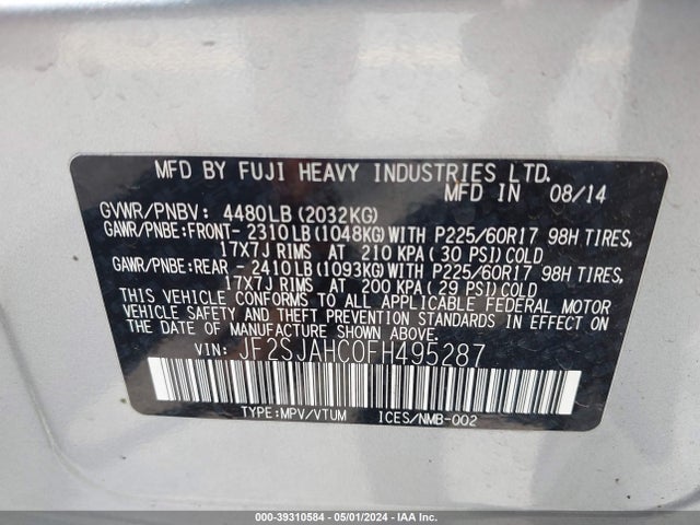 Subaru Forester 2.5i Limited 2015 JF2SJAHC0FH495287 Image 9