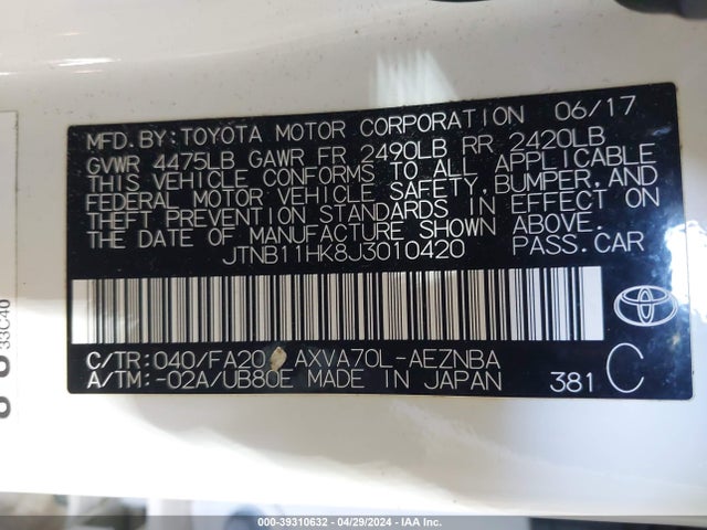 Toyota CAMRY LE 2018 JTNB11HK8J3010420 Image 9