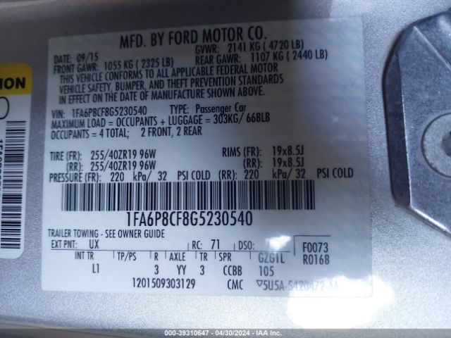 1FA6P8CF8G5230540 Ford Mustang Gt Premium