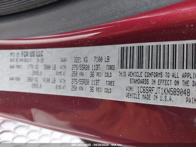 RAM 1500 Laramie  4x4 5'7 Box 2019 1C6SRFJT1KN589048 Image 9