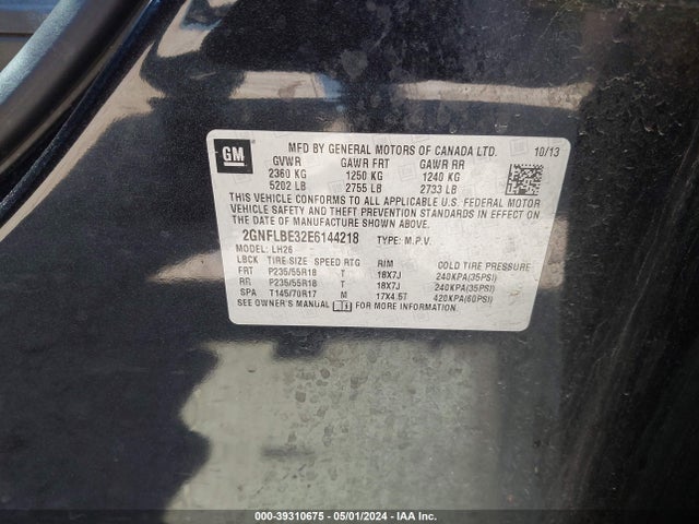 Chevrolet EQUINOX 1LT 2014 2GNFLBE32E6144218 Image 9