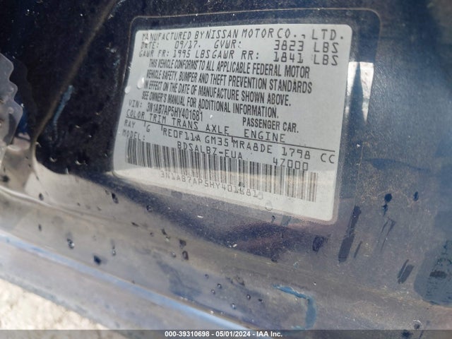 Nissan SENTRA S 2017 3N1AB7AP5HY401681 Image 9