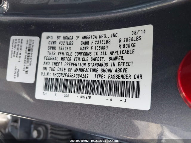 Honda Accord Ex-l 2014 1HGCR2F85EA304262 Image 9
