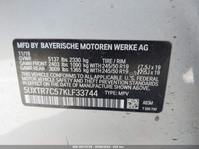 5UXTR7C57KLF33744 BMW X3 Sdrive30i