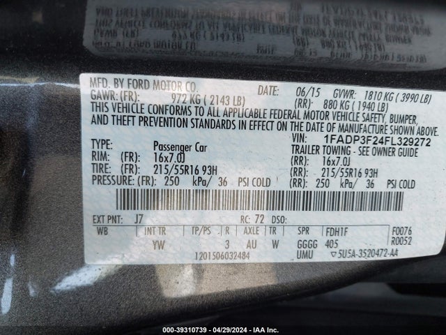 Ford FOCUS SE 2015 1FADP3F24FL329272 Image 9