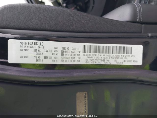 1C4SDJCT0KC576486 Dodge Durango R/t Awd