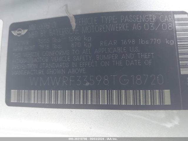 2008 MINI COOPER WMWRF33598TG18720 Photo 8