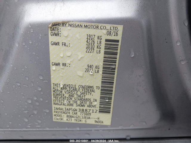 Nissan Altima 2.5 S 2016 1N4AL3AP5GN388712 Image 9