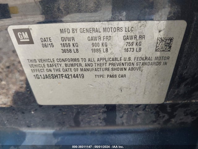 Chevrolet Sonic Ls Auto 2015 1G1JA6SH7F4214419 Image 9