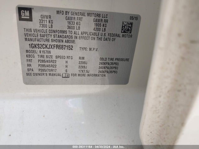 GMC YUKON DENALI 2015 1GKS2CKJXFR687152 Image 9