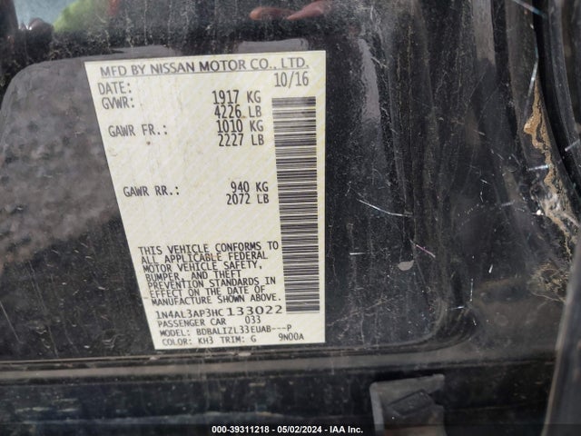 Nissan Altima 2.5 Sv 2017 1N4AL3AP3HC133022 Image 9