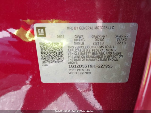 Chevrolet MALIBU LT 2019 1G1ZD5ST9KF227955 Image 9