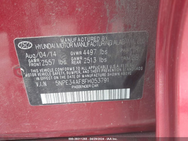 Hyundai Sonata Limited 2015 5NPE34AF8FH053791 Image 9