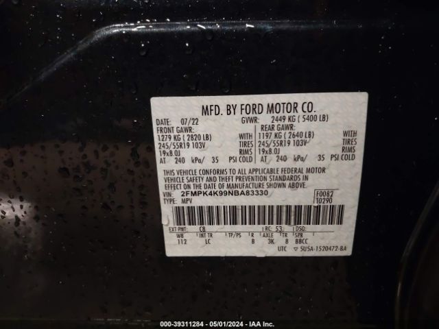 2FMPK4K99NBA83330 Ford Edge Titanium