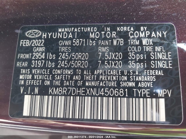 Hyundai Palisade Calligraphy 2022 KM8R7DHEXNU450681 Image 9