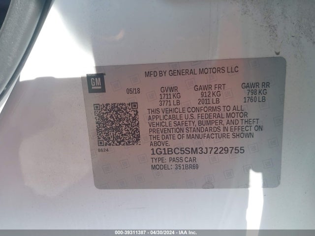 Chevrolet Cruze Ls Auto 2018 1G1BC5SM3J7229755 Image 9