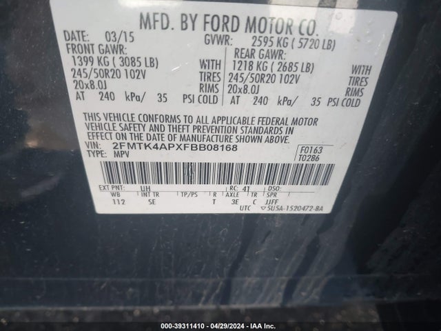Ford EDGE SPORT 2015 2FMTK4APXFBB08168 Image 9