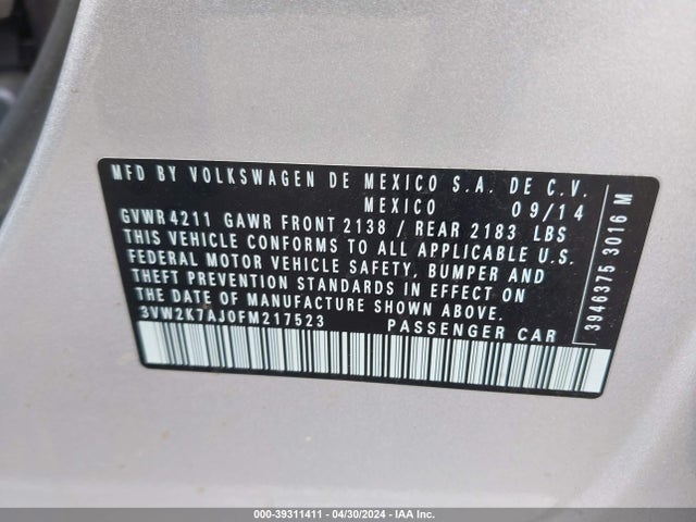 3VW2K7AJ0FM217523 Volkswagen Jetta 2.0l S