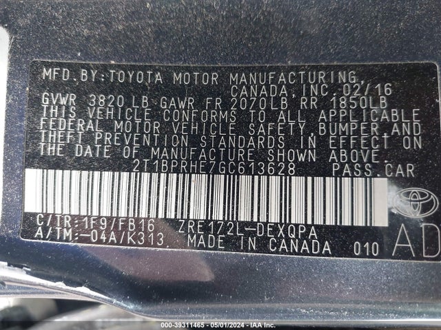 Toyota Corolla Le Eco 2016 2T1BPRHE7GC613628 Image 9