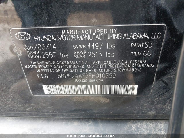 Hyundai SONATA SE 2015 5NPE24AF2FH010759 Image 9