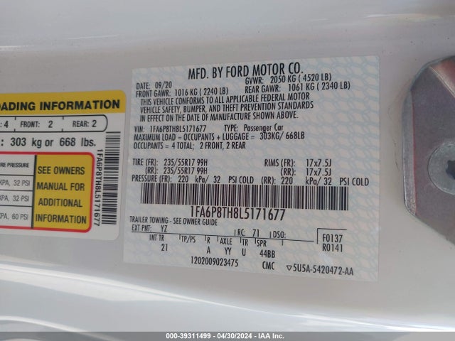 Ford Mustang Ecoboost Fastback 2020 1FA6P8TH8L5171677 Image 9