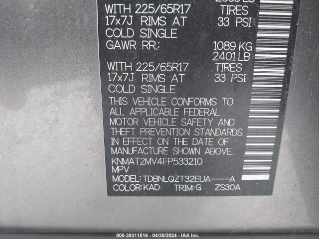 Nissan ROGUE SV 2015 KNMAT2MV4FP533210 Image 9