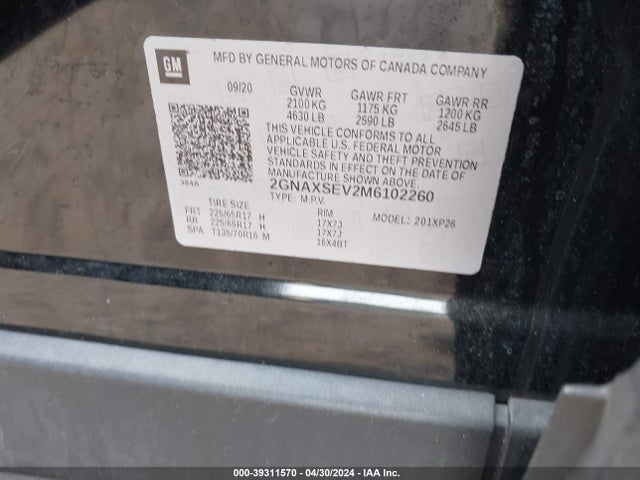 Chevrolet Equinox Awd Ls 2021 2GNAXSEV2M6102260 Image 9