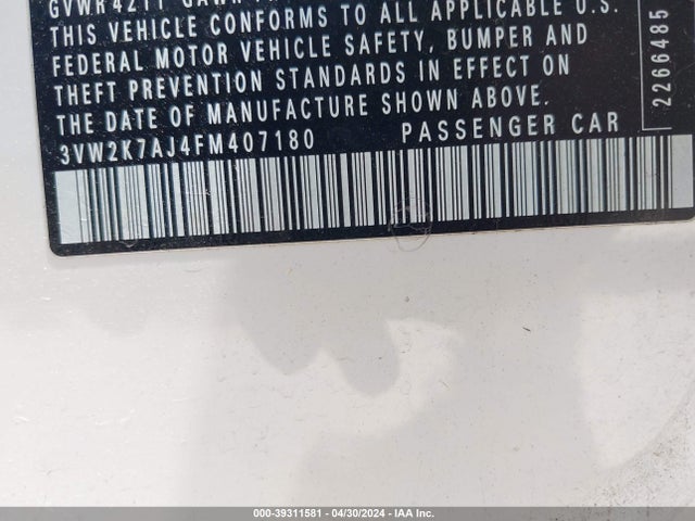 Volkswagen Jetta 2.0l S 2015 3VW2K7AJ4FM407180 Image 9