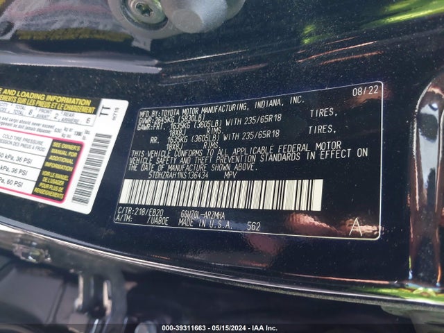 Toyota Highlander Xle 2022 5TDHZRAH1NS136434 Image 9