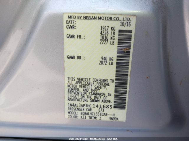 1N4AL3AP3HC141685 Nissan Altima 2.5 Sr