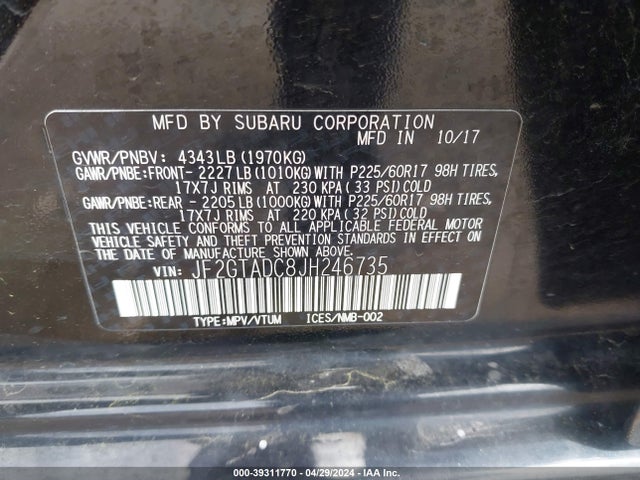 Subaru Crosstrek 2.0i Premium 2018 JF2GTADC8JH246735 Image 9