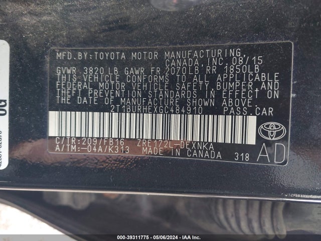 Toyota COROLLA LE 2016 2T1BURHEXGC484910 Image 9