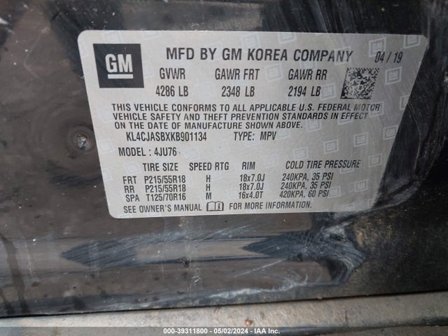 39311800 :رقم المزاد ، KL4CJASBXKB901134 vin ، 2019 Buick Encore Fwd Preferred مزاد بيع