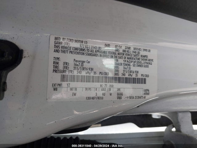 Ford FOCUS SE 2014 1FADP3F25EL376082 Image 9