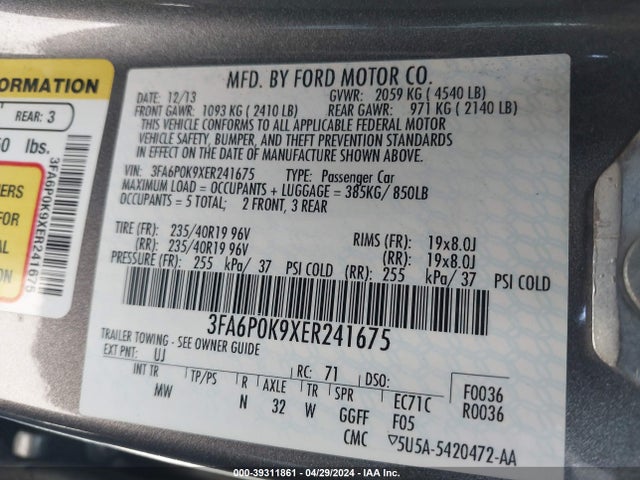 Ford Fusion Titanium 2014 3FA6P0K9XER241675 Image 9