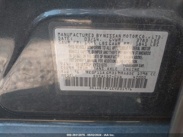 Nissan SENTRA SV 2014 3N1AB7AP1EY231976 Image 9