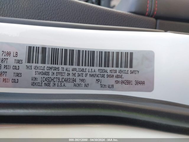 1C4SDHCT9JC403184 Dodge Durango R/t Rwd