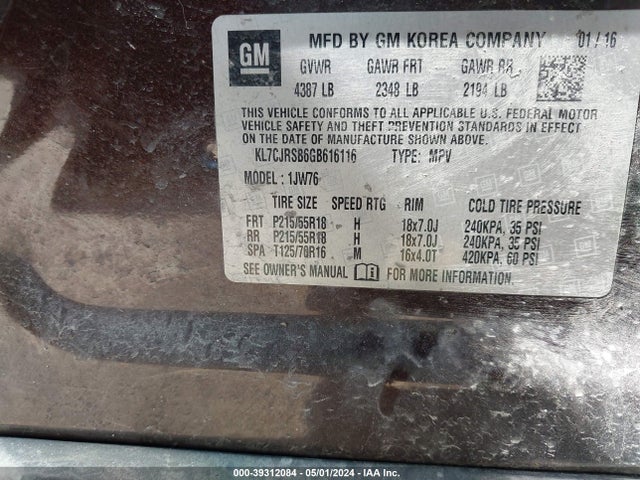 Chevrolet TRAX LTZ 2016 KL7CJRSB6GB616116 Image 9