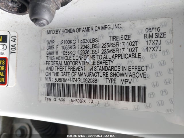 Honda Cr-v Ex-l 2016 5J6RM4H74GL092088 Image 9