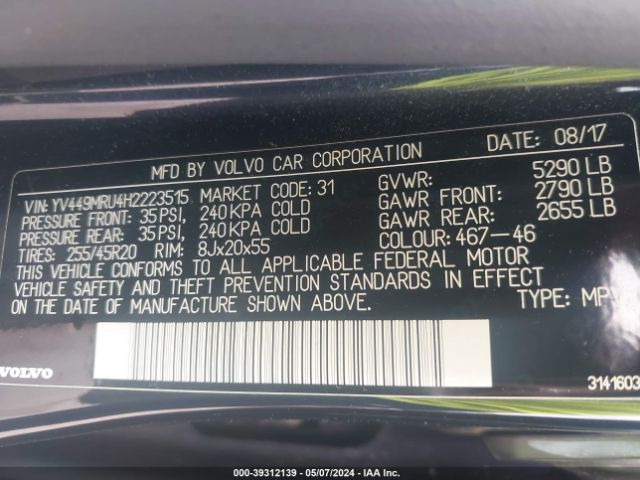 YV449MRU4H2223515 Volvo Xc60 T6 Inscription