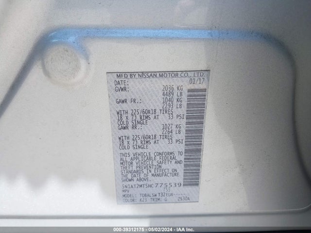 Nissan Rogue Sl 2017 5N1AT2MT5HC775539 Image 9