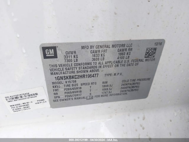 Chevrolet Tahoe Lt 2017 1GNSKBKC2HR196477 Image 9