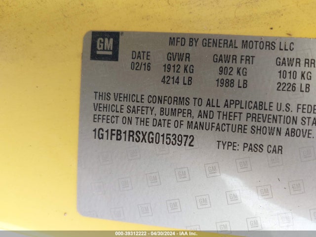 Chevrolet Camaro 1lt 2016 1G1FB1RSXG0153972 Image 9