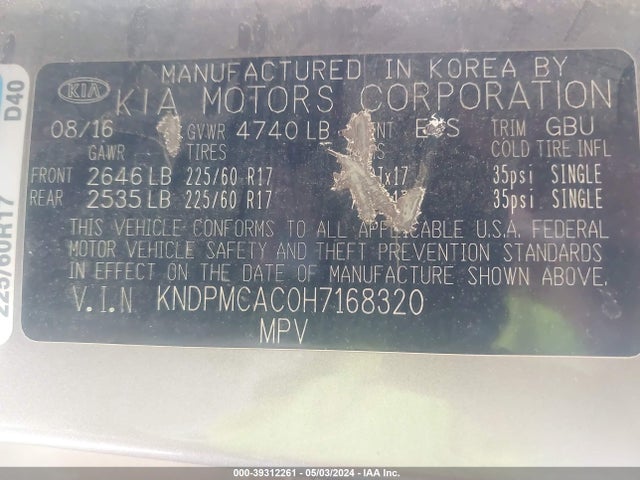 KIA Sportage Lx 2017 KNDPMCAC0H7168320 Image 9