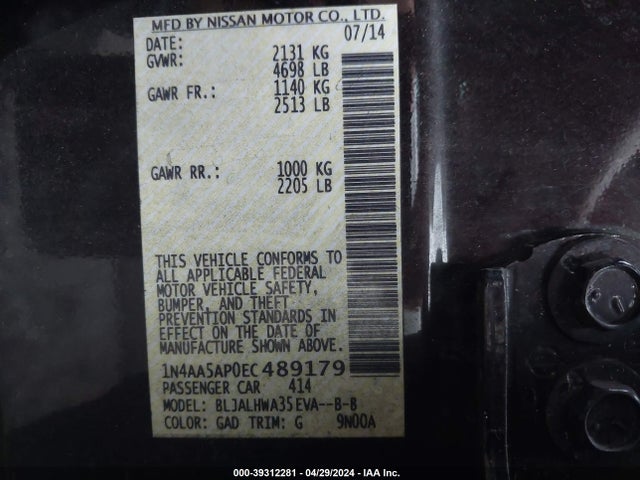 Nissan Maxima 3.5 Sv 2014 1N4AA5AP0EC489179 Image 9