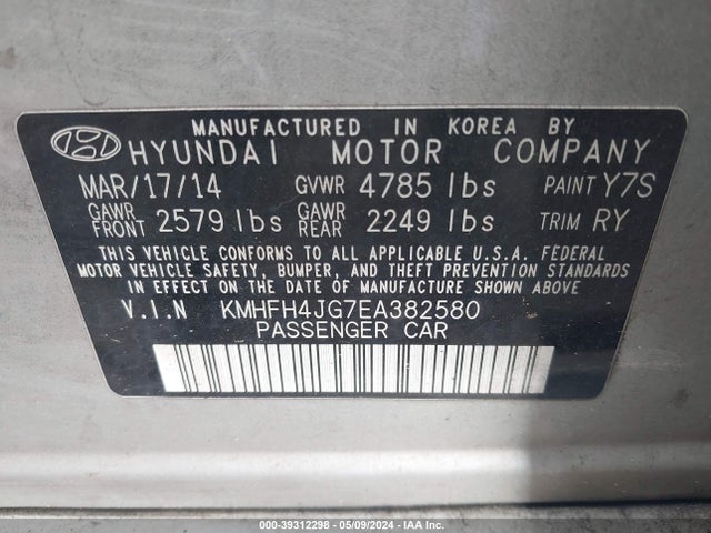 Hyundai Azera Limited 2014 KMHFH4JG7EA382580 Image 9