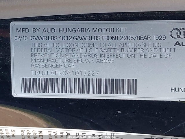 2010 AUDI TT TRUFFAFK0A1017227 Photo 8