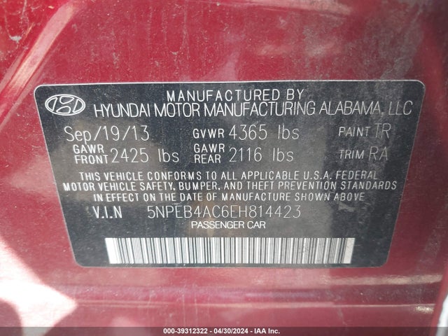 Hyundai SONATA GLS 2014 5NPEB4AC6EH814423 Image 9